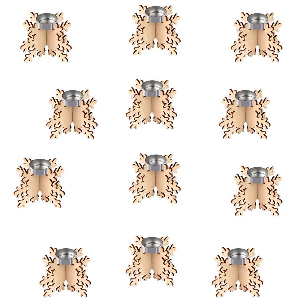 

12 Pcs Christmas Decoration Holder Wooden Candlestick Snowflake Shape Dinner Table