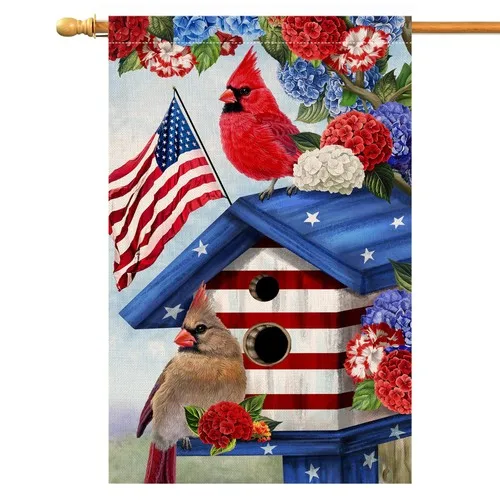 BLKWHT 4th of July Cardinal Bird House Flag 28x40 Vertical Double Sided Red B... AAV