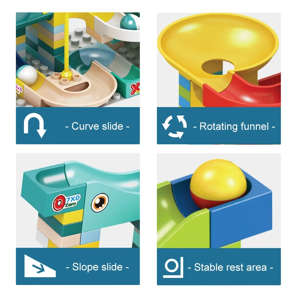 65個/セット マーブルレース ランブロック デュプロ互換 ビルディング プラスチック ファンネル スライド DIY組み立て クラシックベースプレート