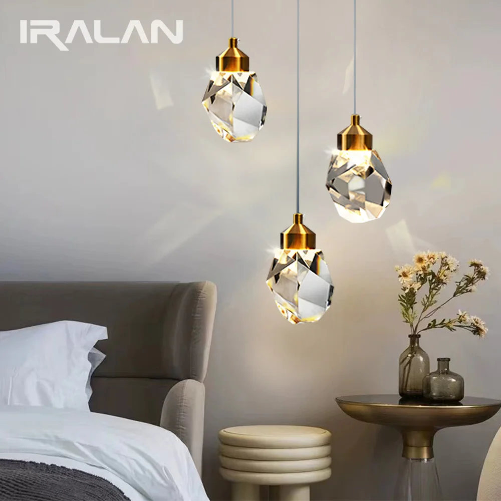 Nordic Bedside Crystal Night Light Fitting Round Pendant Lighting Ceiling Chandeliers For Living Room Bedroom Hallway Gallery