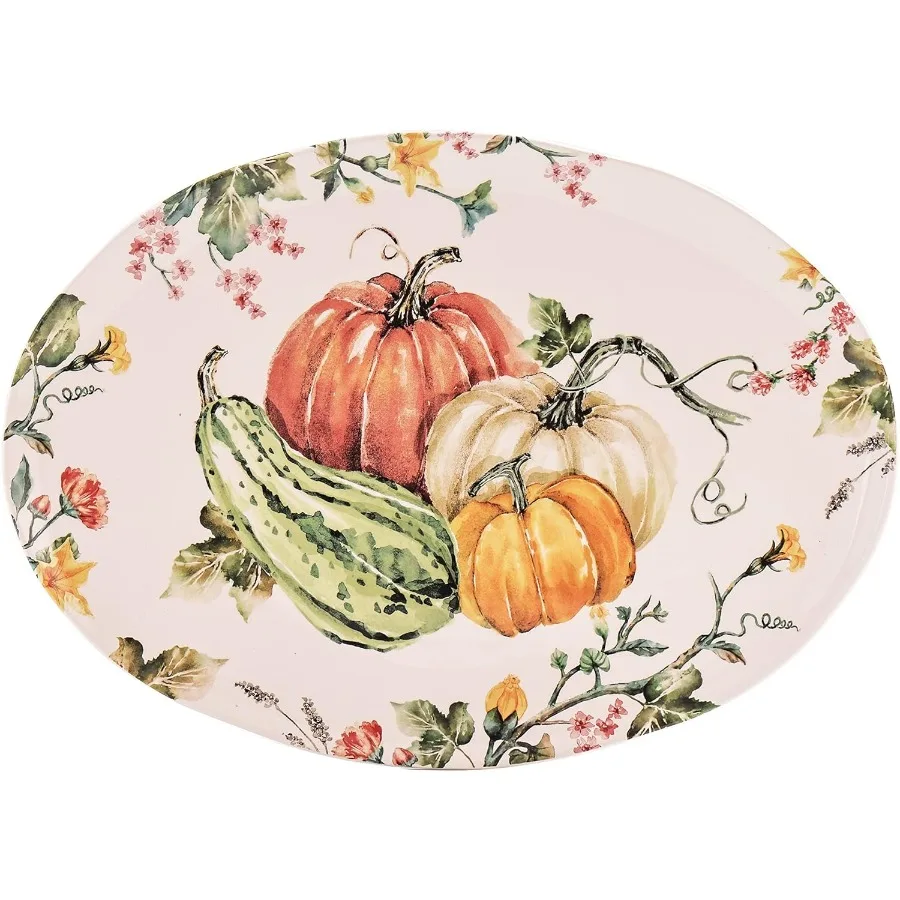 

Элегантное 16-дюймовое овальное керамическое блюдо для осенних украшений тыквы, идеально подходящее для сервировки десертов и закусок, микроволновая печь и