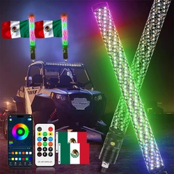 2PCS RGB Antennas ATV UTV RZR LED Whip Lights 2FT Fat Wipe Light Side By Side Flexible Neon LED Strip Antennas For rzr quad bike