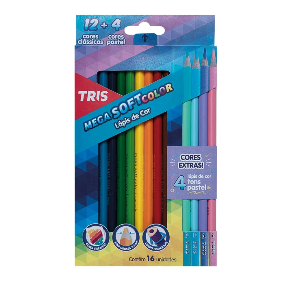 COLOUR PENCIL TRIS MEGA SOFT COLOR 12 COLORS + 4 COLORS PASTIS