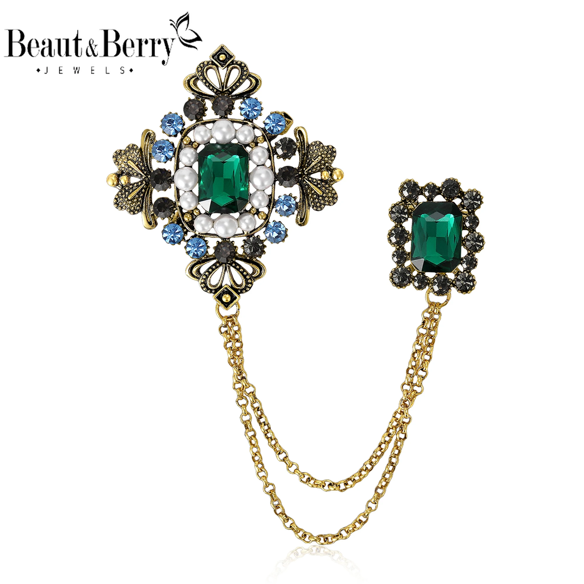 

Beaut&Berry Luxury Baroque Crystal Pendant Brooches for Women Palace Pins Friends Party Gifts Banquet Jewellery Accessories