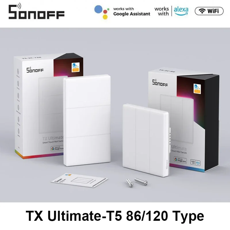 SONOFF T5 Wi-Fi Smart Wall Switch 120 Type Full Touch Access LED Light Multi-Sensory EWeLink Remote Control Via Alexa Google TX