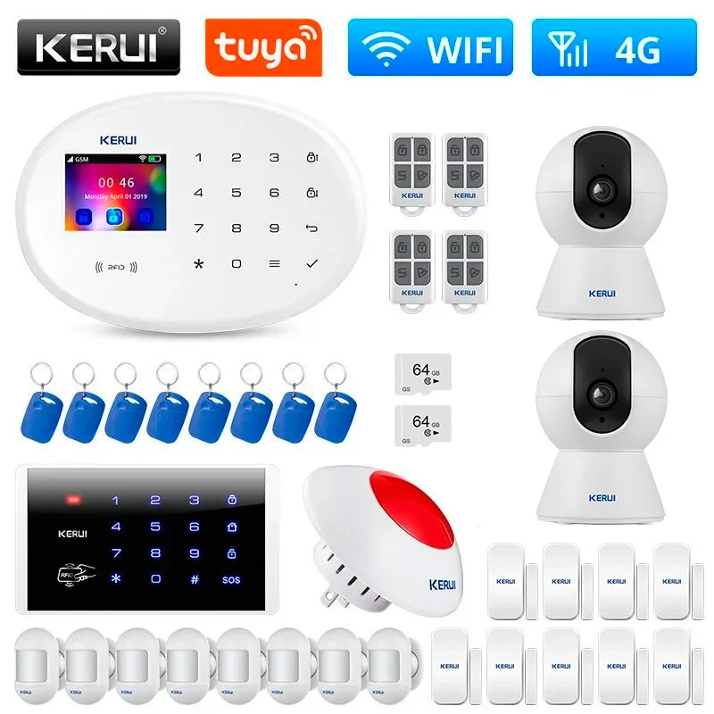 

KERUI W204 Tuya Smart Alarm System Kit WIFI GSM 4G Home Security APP Remote Control Color Touch Panel Burglar PIR Motion Sensor