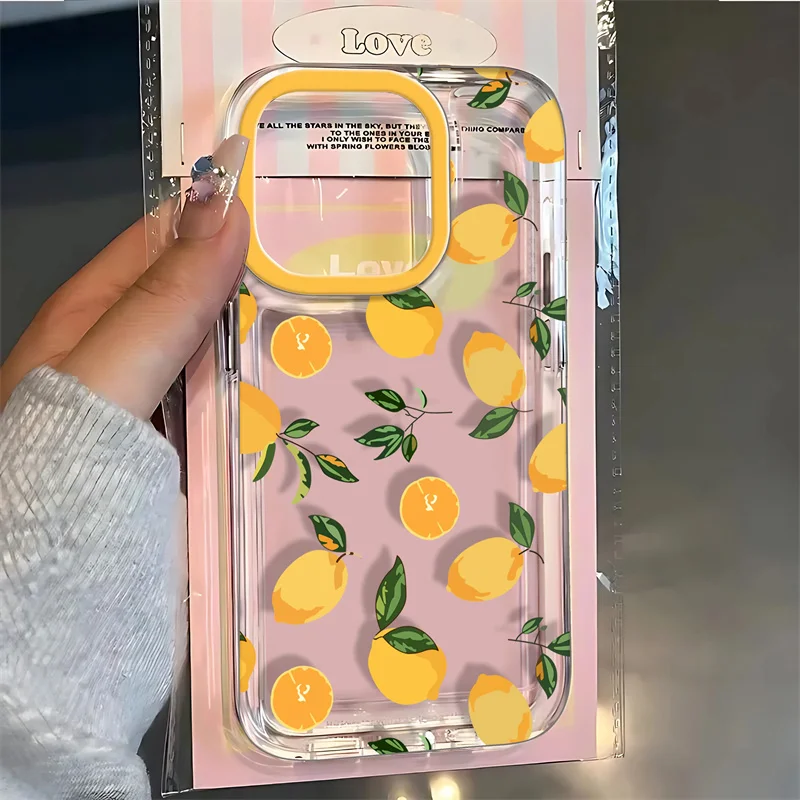 الصيف الفاكهة الليمون واضح جراب هاتف آيفون 16 15 14 13 12 11 برو ماكس 16E XR XS X 16 زائد 17 الهواء شفافة لينة غطاء من البولي يوريثان
