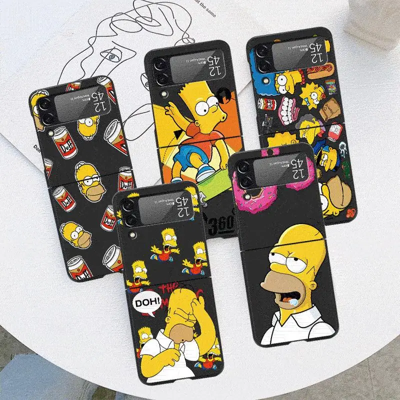 Case for Samsung Galaxy Z Flip 4 3 5 5G Flip Shockproof Capa 6.7 Inches Black Hard PC ZFlip 4 Phone Cover Simpsons Family