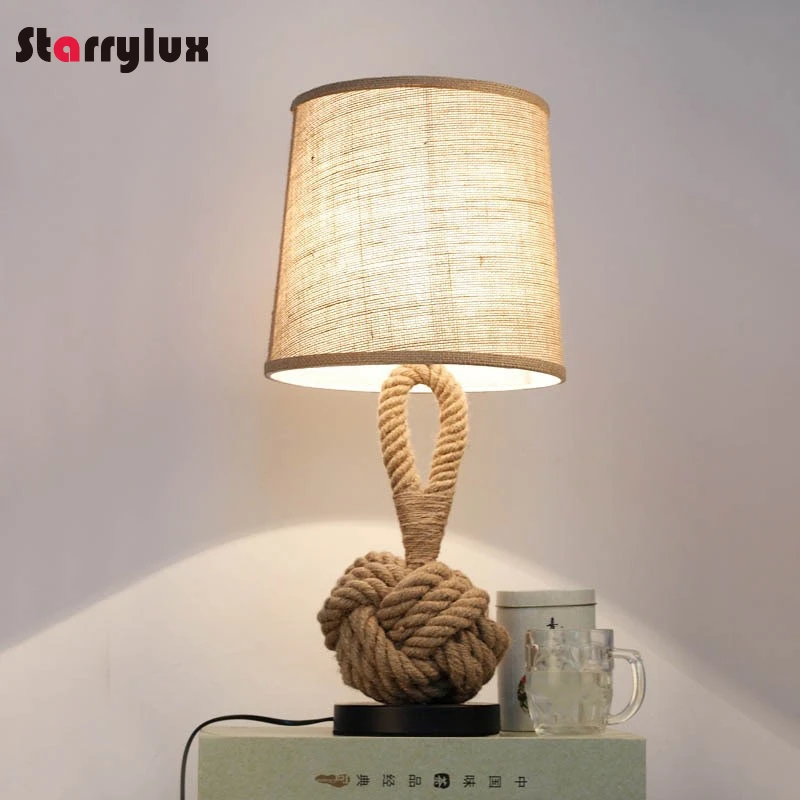 

Italian Hemp Rope Table Lamp American Vintage Bedside Light Bar Counter Decor Industrial Retro Art Lamps