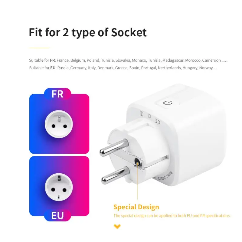 Presa WiFi / Zigbee Tuya EU Smart Plug 16A / 20A Power Monitor SmartLife telecomando vocale funziona con Alexa Google Home Alice