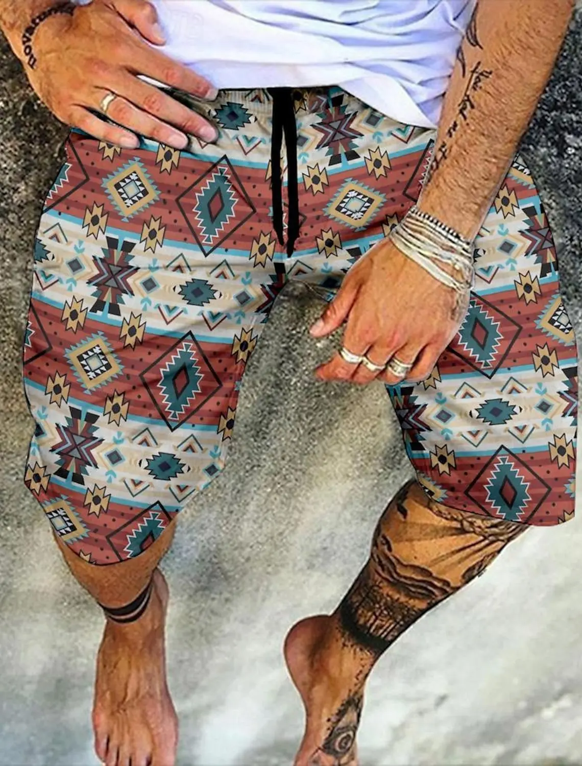 Bañadores Retro para hombre, pantalones cortos de playa con estampado de estilo étnico 3D, pantalones cortos deportivos de ocio al aire libre de secado rápido, pantalones cortos de baño para hombre