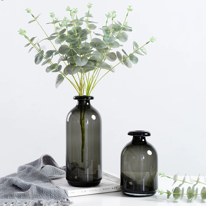 Nordic Glass Vase Black Flower Vases Home Decoration Accessories Living Room Decor Vase Decoration Household Transparent Vases