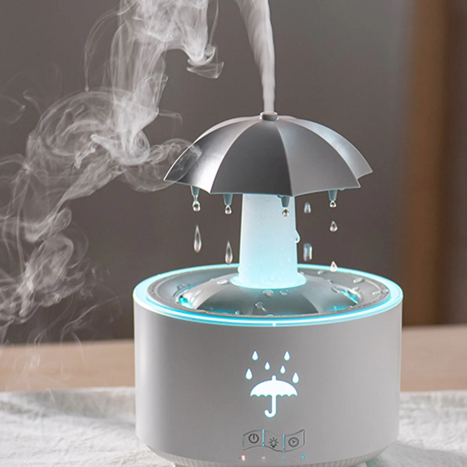 Rotating Umbrella Water Drop Humidifier Large Capacity with Light Scent Diffuser for Office Study Bedroom Tabletop Bedside Table