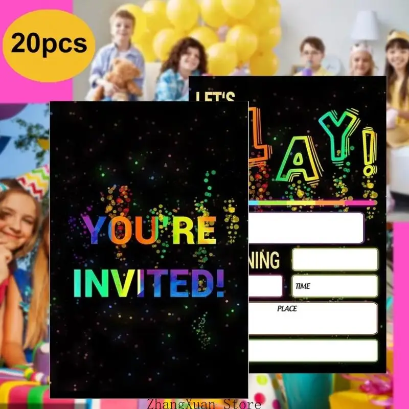 20 Stück/Packung auffällige Geburtstagseinladungen, handgefertigte Neon-Designs, Einladungskarten für unvergessliche Partys, 3 x – Detail 2
