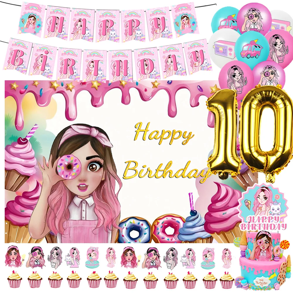 

Pink Mis pastelitos Girl Birthday Party Decorations Sweet Doughnut Background Banner Cake Topper Number Balloon Party Supplies