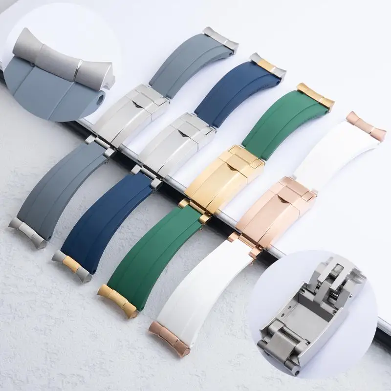 NFR 20mm Curved End End Link FKM Fluororubber Watchband For Rolex Strap For Submariner GMT Daytona Bracelets Spring Adjustbale