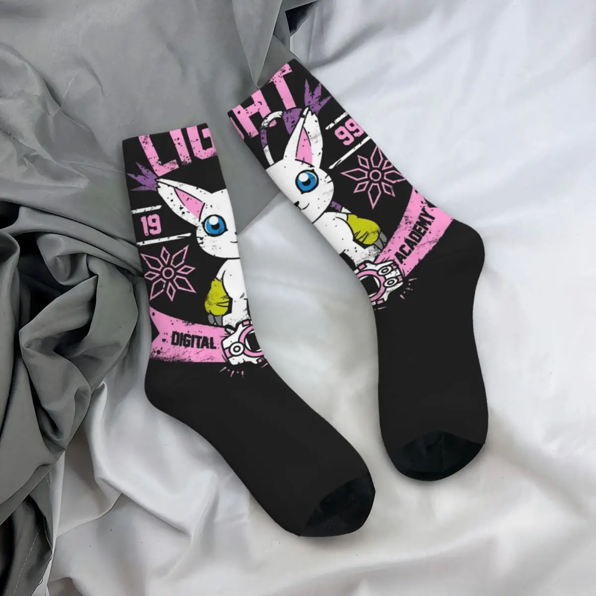 Funny Crazy Sock for Men Light Academy Hip Hop Vintage Digimon Adventure Digital Monster Anime Pattern Printed Sock