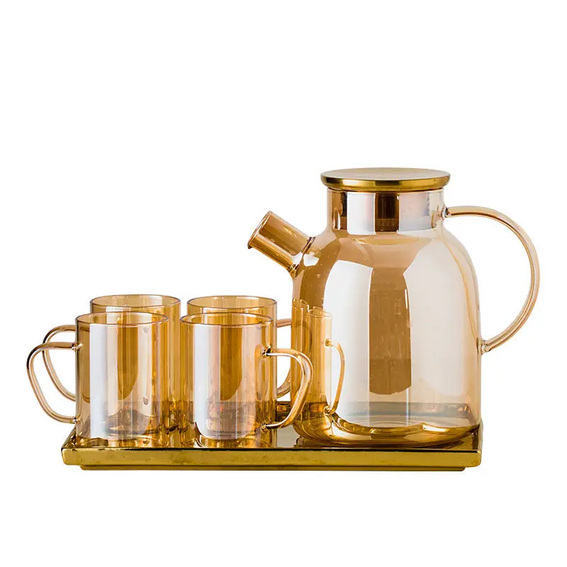 Set bollitore freddo in vetro tรจ ai fiori teiera alla frutta teiera resistente al calore set di teiere per succo d\'acqua bollente di grande capacitร