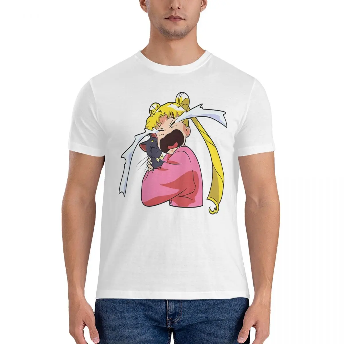 Camisetas transparentes para homens, manga curta, gola redonda, S-Sailor Moon, camiseta engraçada, você não é difícil de amar