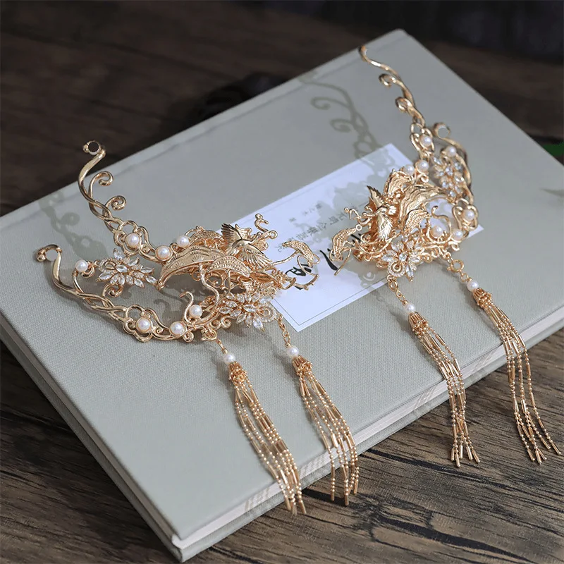 Elegant Pair Of Retro Chinese Hanfu Flying Crane Tassel Hair Clips Antique Style Hair Accessories For Women Cosplay Daily Wear