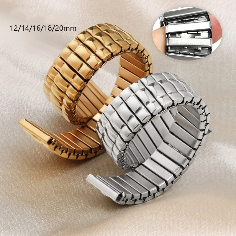 12 14 16 18mm 20mm High Quality Stainless Steel Elastic Watch Strap Replacement Flat Interface Universal Waterproof Watch Bands
