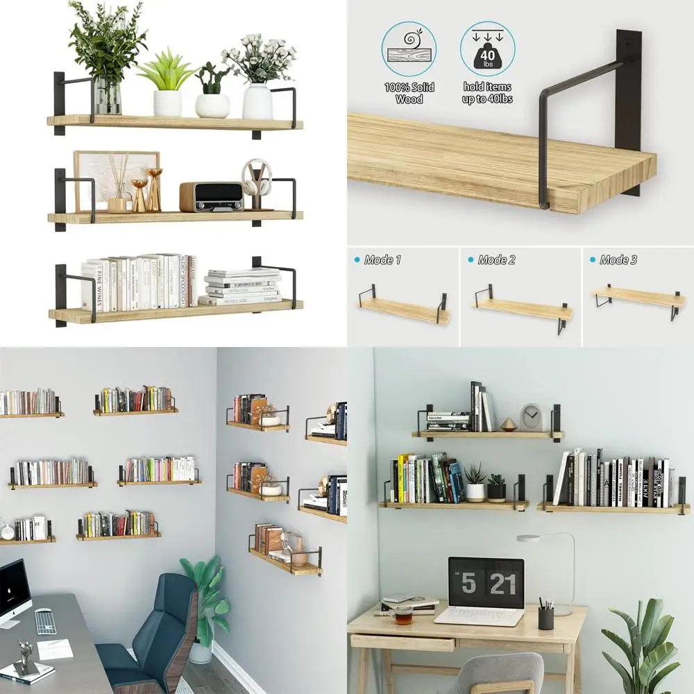 

Набор из 3 штук, 24 настенных полки в деревенском стиле для простой установки, идеально подходят для декора гостиной, ванной комнаты и спальни.