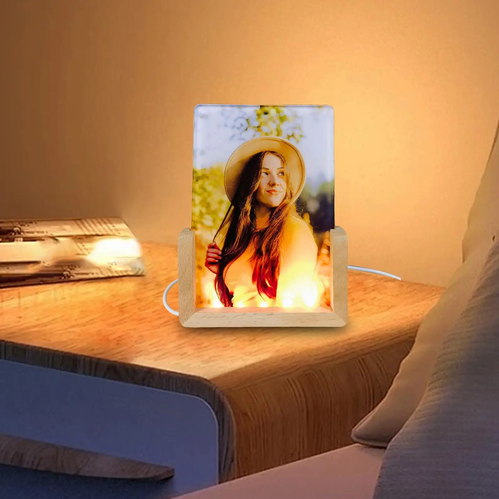 Sublimation Night Lights Led Acrylic Photo Frame Display Stand Crafts Decoration for Home Birthday Christmas Women Men Car