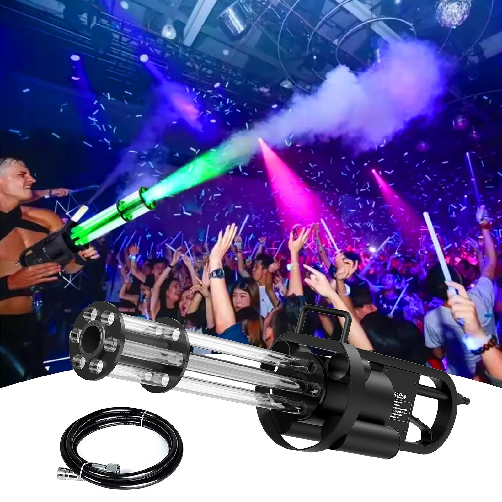 

Handheld Carbon Dioxide Gas Column Gun LED 3in1 RGB Co2 Gun Jet Fog Machine Gatling Smoke Gun For Dj Disco Party Club