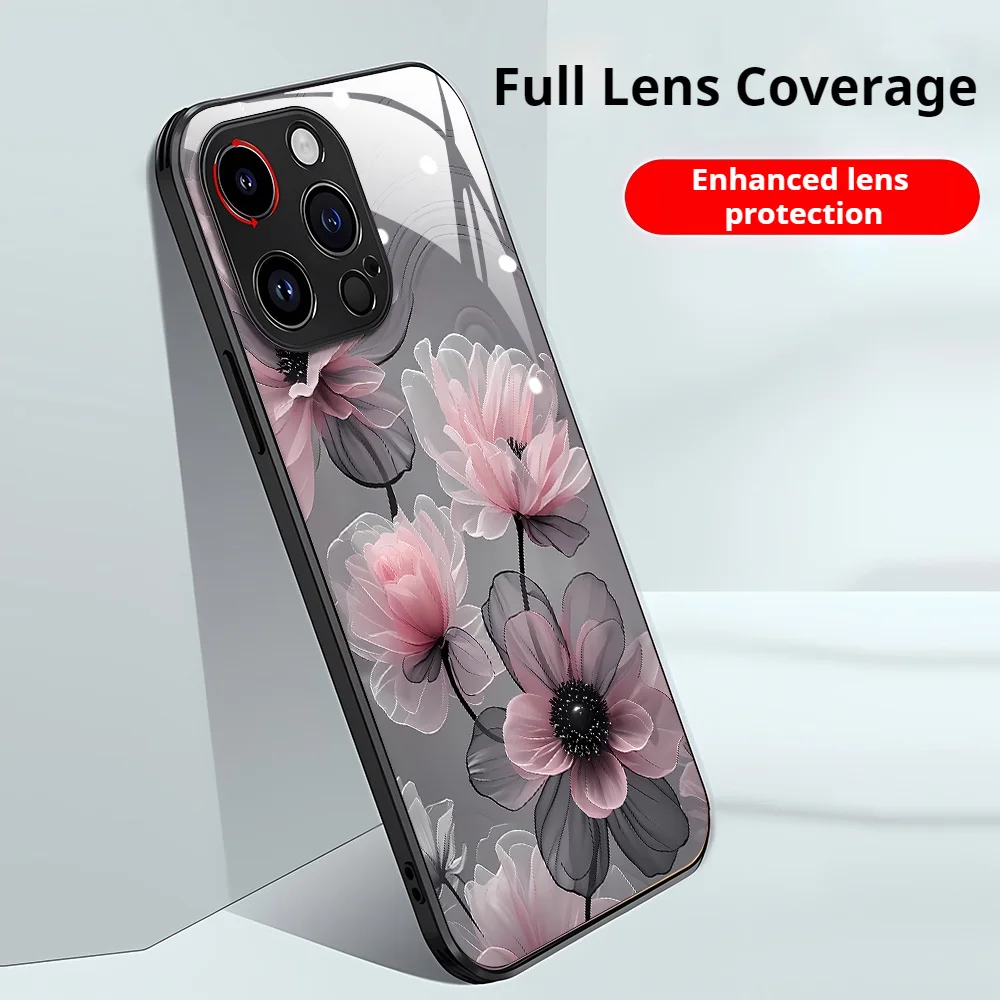 Flower Tempered Glass Case For iPhone 12 Cases iPhone 17 Pro 16 15 14 13 12 11 Pro Max Air 16 Plus X XS XR 7 8 SE2 Fundas Cover - view 6