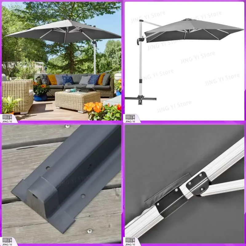 Cantilever Parasol Square Garden Umbrella with Cross Base Crank Handle Tilt 360° Rotation Aluminum Frame Outdoor