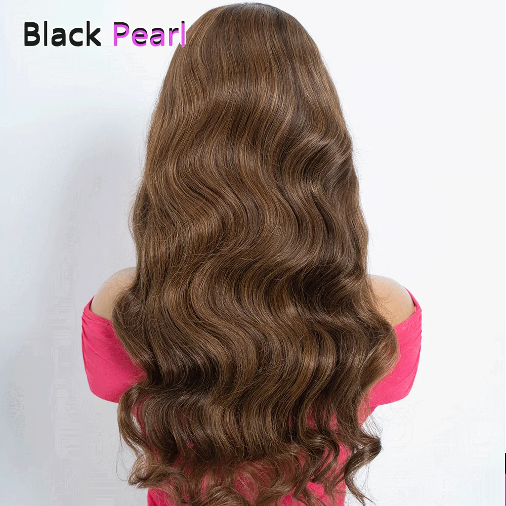 Top Trendy Brown Highlight Body Wave Wig with Bangs Best 180% Density Brazilian Remy 100% Human Hair Wigs With Bangs Natural Loo image 5