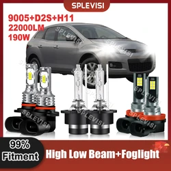 LED Headlight High Beam 9005+Low Beam D2S Xenon Lamp+Foglamp H11 Bulbs Combo Upgrade For Mazda CX7 2007 2008 2009 2010 2011 2012