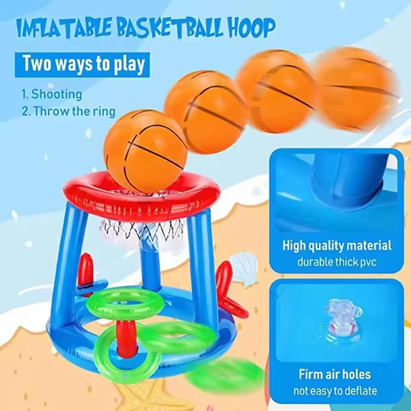 Swimming Pool Basketball Hoop Set Inflatable Floating Hoops with Ball Rings for Adults Perfect Competitive Water Play Party