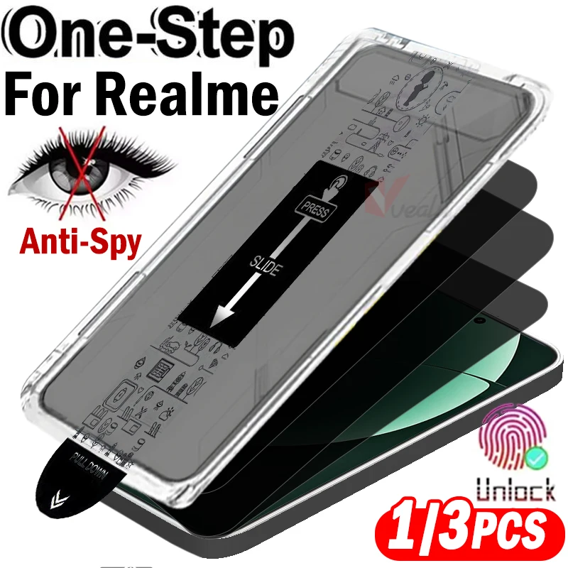 

1-3Pcs Dust-Free Easy Installation Privacy Tempered Glass for Realme GT8 Pro Screen Protector for Realme GT7 GT8 Unlock Glass