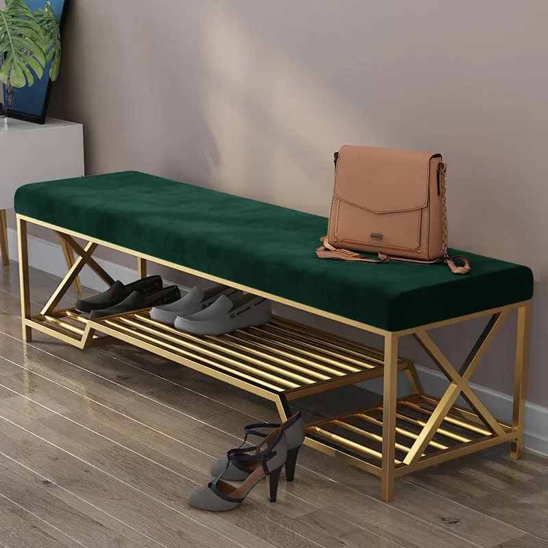 Nordic home shoe changing stool door shoe cabinet can sit wrought iron storage Internet celebrity light luxury sofa long storage