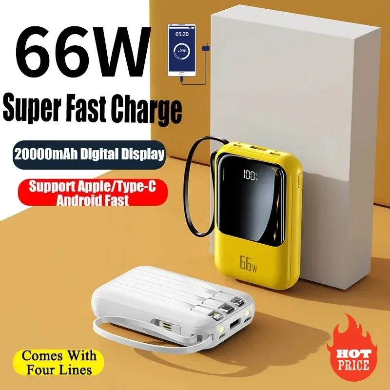 New Mini Power Bank 20000mAh 66W Super Fast Charging External Battery Charger PD 20W Flash Charging Source Box for IPhone Huawei