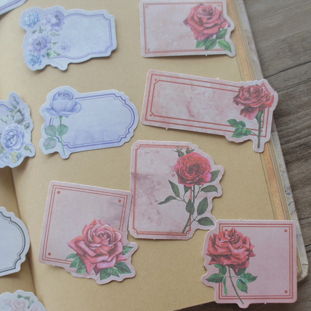 

28pcs Vintage Red Blue Yellow Rose Flower Style Paper Sticker As Gift Message Scrapbooking DIY Gift Packing Label Decoration Tag