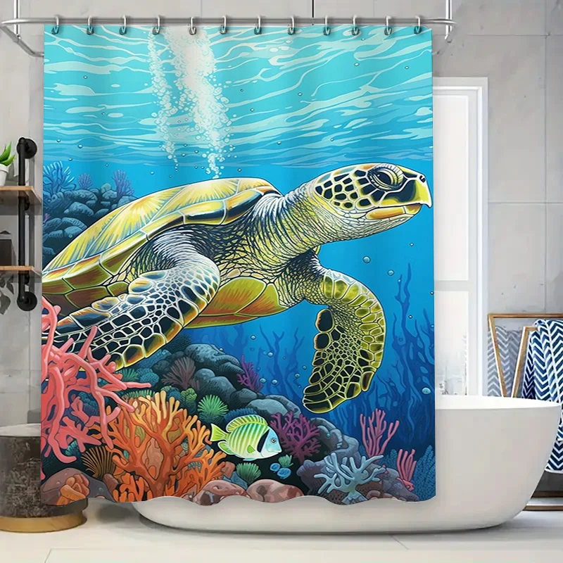 

3D Turtle Coral Fish Shower Curtain Underwater Sea World Decor for Bathroom 180x245cm High-Quality Waterproof Fabric Shaded Prin