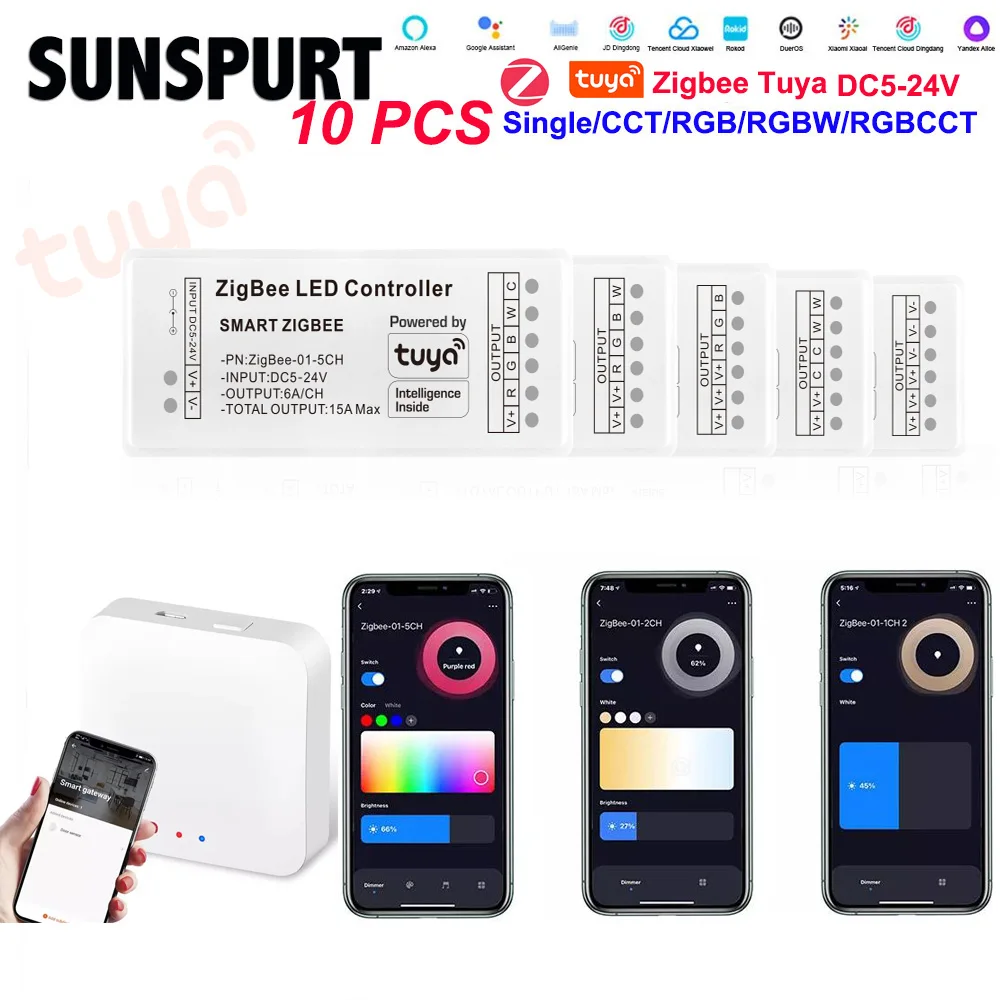 

1-10 PCS TUYA Zigbee Led Controller Rgb Rgbw Rgbcct Cct Brightness DC 5V 12v 24v gateway Zigbee 3.0 Dimmer Zigbee Rgb Controller