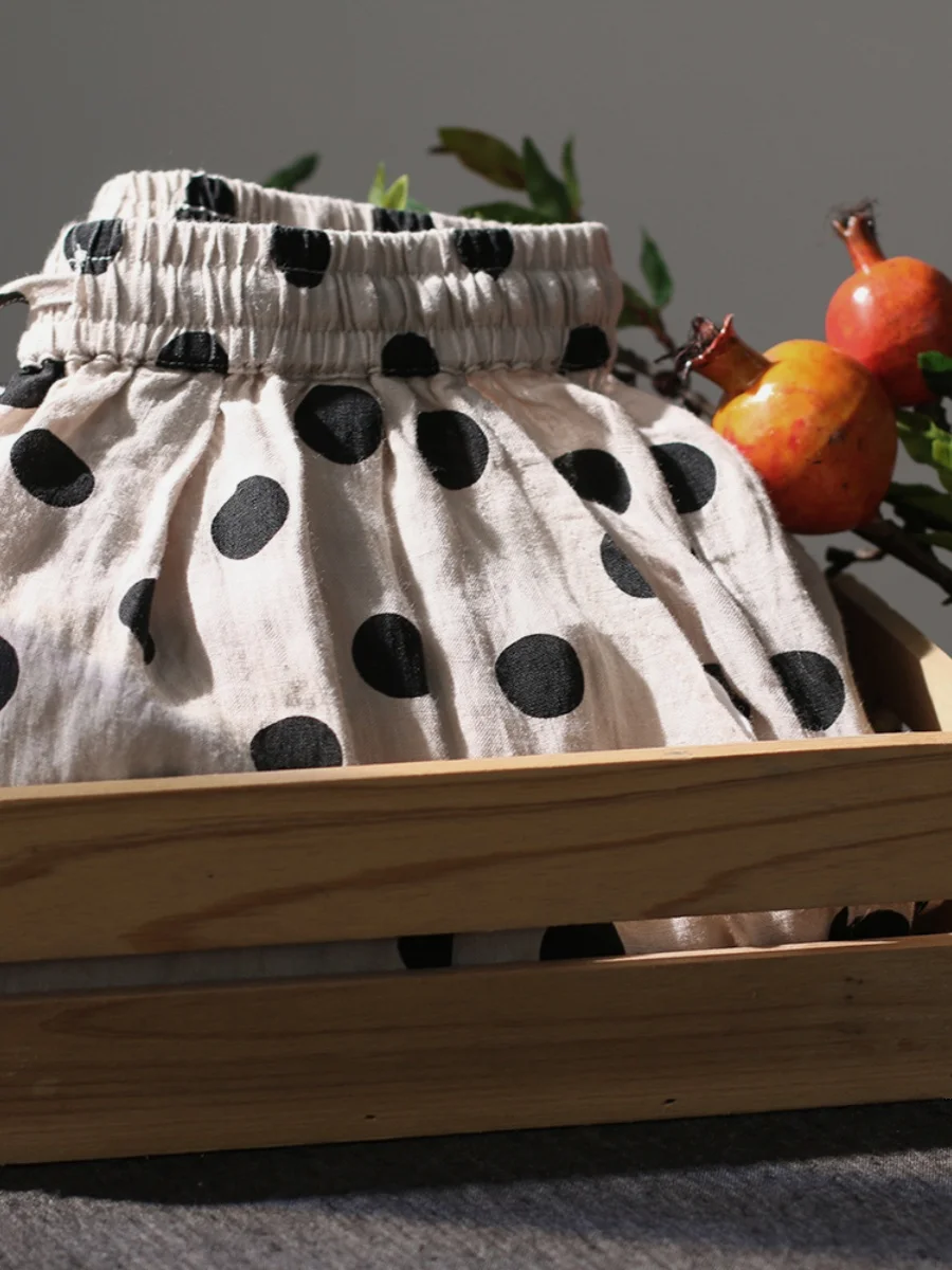 Cotton Linen Casual Long Pants Women's Loose Wide Leg Pants Polka Dot Print Spring Summer New Sle Comfortable Artistic Trou...