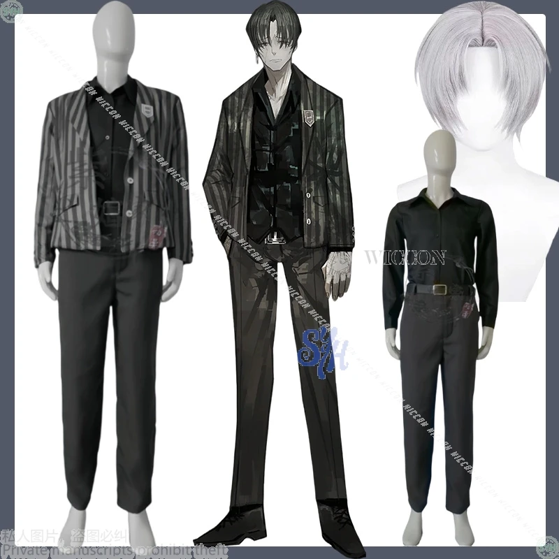 คอสเพลย์เวอร์จิเลียส อนิเมะ เกม ลิมบัส คอมพ์ไน ปาร์ตี้ฮาโลวีน คอสเพลย์ ชุดดำลายทางสีดำเทา สไตล์โกธิค ชุดดาร์ก ชุดหล่อเท่ ชุดคุณพ่อ