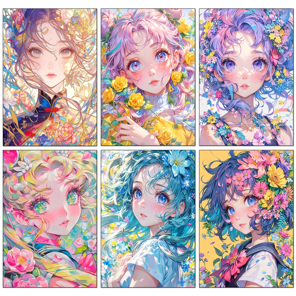 5D Diamond Painting Cartoon Girl Flower Full Diamond Mosaic Embroidery Cross Stitch Set Home Decoration Art