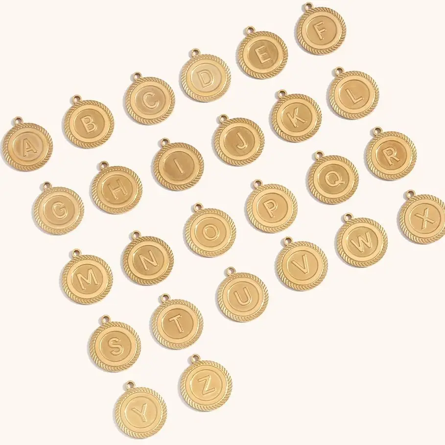 

Miranda Real Gold Plated Round Card Letter Metal Diy Charms For Jewelry Making Bulk Stainless Steel Charm Pendant Accessories