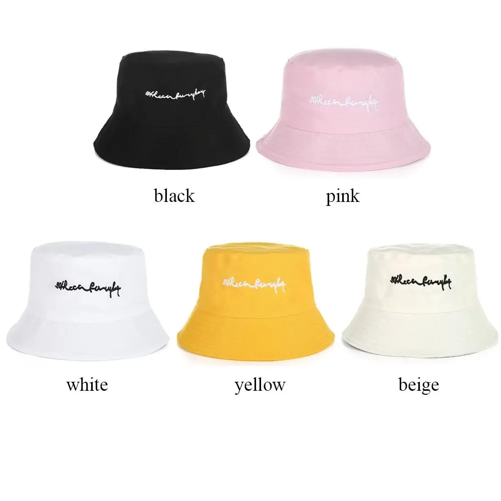 Sunscreen Bucket Hat Fashion Cotton Embroidery Letters Print Fisherman Hat Sun Protection Basin Hat Outdoor