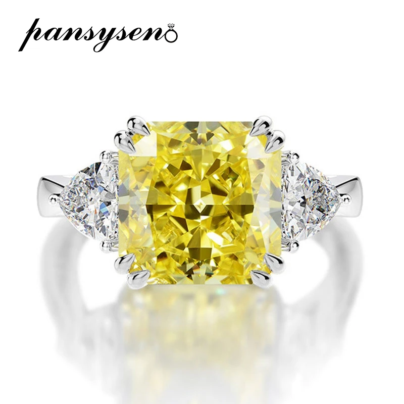 

100% 925 Sterling Silver 5CT Crushed Ice Cut Citrine Sapphire Lab Diamond Ring 18k White Gold Plated Wedding Party Fine Jewelry