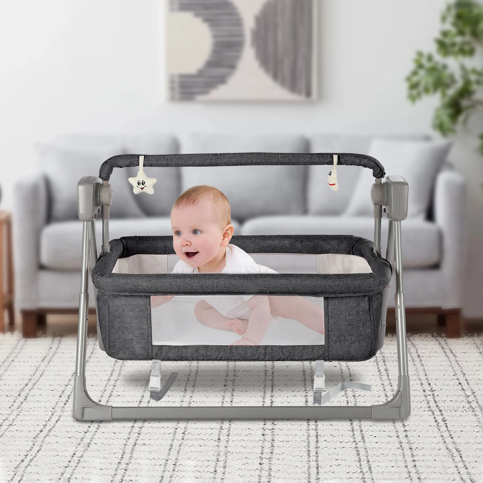 

Кресло-качалка, электрическая колыбель, детские качели, 5-скоростная регулируемая складная автоматическая детская качели в один клик с музыкой и москитной сеткой