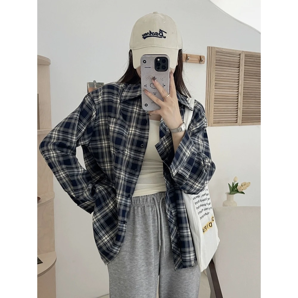 

Модное свободное клетчатое длинное женское повседневное пальто на одной пуговице Sve irt, топ на осень 2024, модное удобное универсальное пальто...