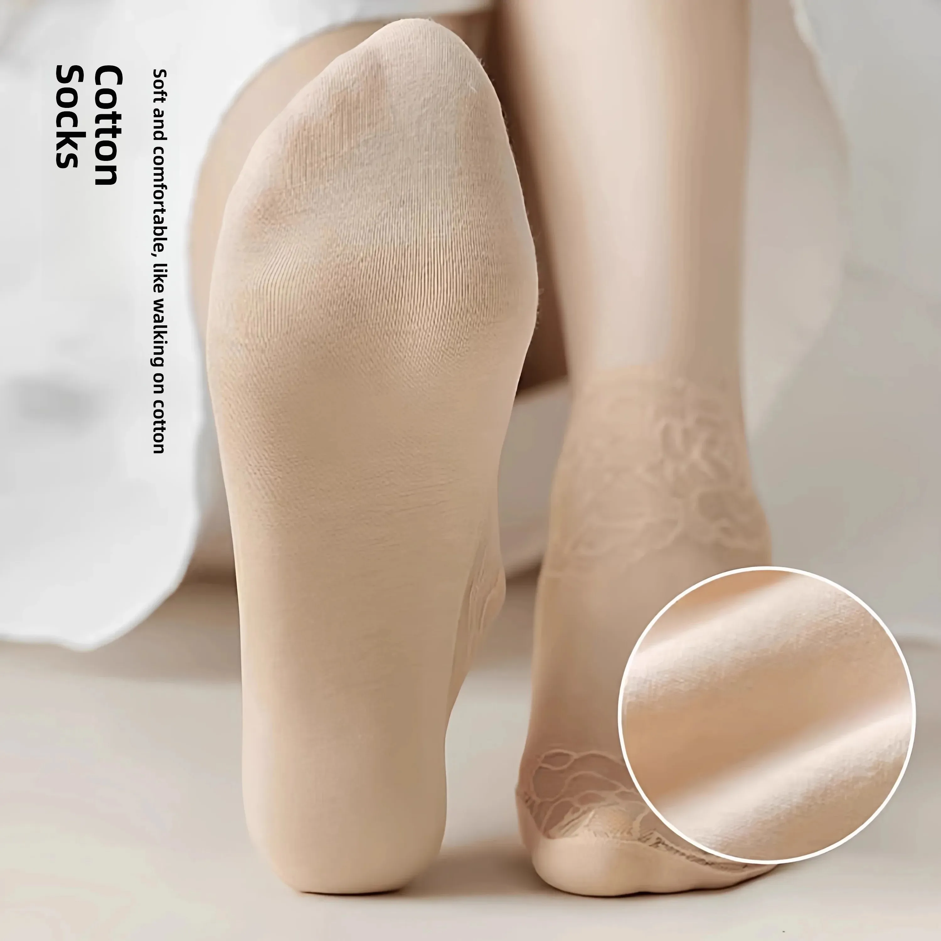 Ultra-Thin Lace Edged Women's Socks Crystal Transparent Skin-Friendly Invisible Anti-Slip Summer Fashionable Stockings