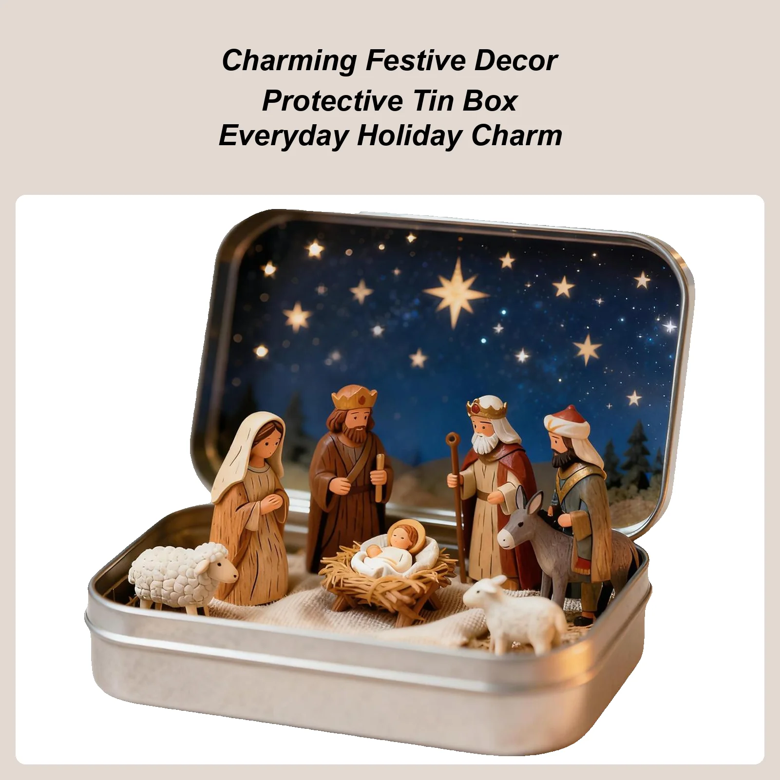 Nativity Figurines Collectible Christmas Decor Pocket Nativity Set Manger Decorations For Tabletop Cabinet Desk Bedside Home