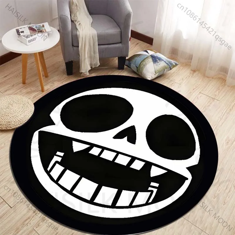 Black and White Funny Skull Face Illustration Printed round carpet living room sofa table large pet mat soft round carpet